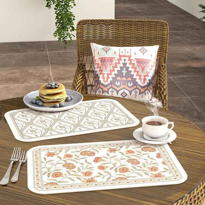Vinyl Waterproof Placemats Set of 6 Rectangular,12"*17"-Albano A | Wipeable Beautiful Print Place Mats,Stain Resistant,Heat Resistant,Everyday Meals,Kitchen,Dinning,Holiday,Decor - Image 3