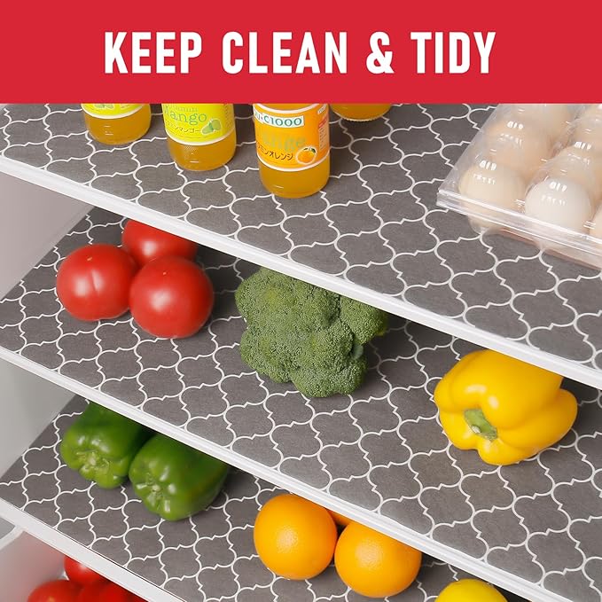 Cooyes Refrigerator Liners, Non-Slip Fridge Liners Washable, Absorbent Refrigerator Shelf Liner for Kitchen Cabinets, Non-Adhesive Refrigerator Mats Fridge bin Liners 12" x 360", Gray - Image 2