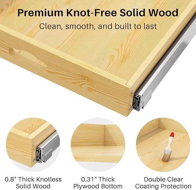 2Pack Pull Out Cabinet Organizer, Soft Close Wooden Slide Out Drawers for Pots, Full-extension Roll Out Shelves for Kitchen Cabinets, Pantry Organization, Bottom and Side Mount(21"W X 21"D x 3.4''H) - Image 7