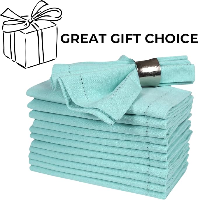 Bedding Craft Cotton Cloth Dinner Napkins Set of 12 – 18x18 Aqua with Hemstitched Mitered Corners – Reusable Machine Washable Napkins for Weddings, Parties & Table Decorations - Image 8