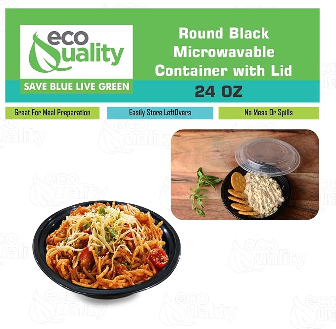 24 oz Plastic Meal Prep Containers with Lids - Round Food Storage Container Microwave Safe - BPA-Free, Stackable, Reusable, Dishwasher, Freezer Safe, Disposable (Black) (450) - Image 5