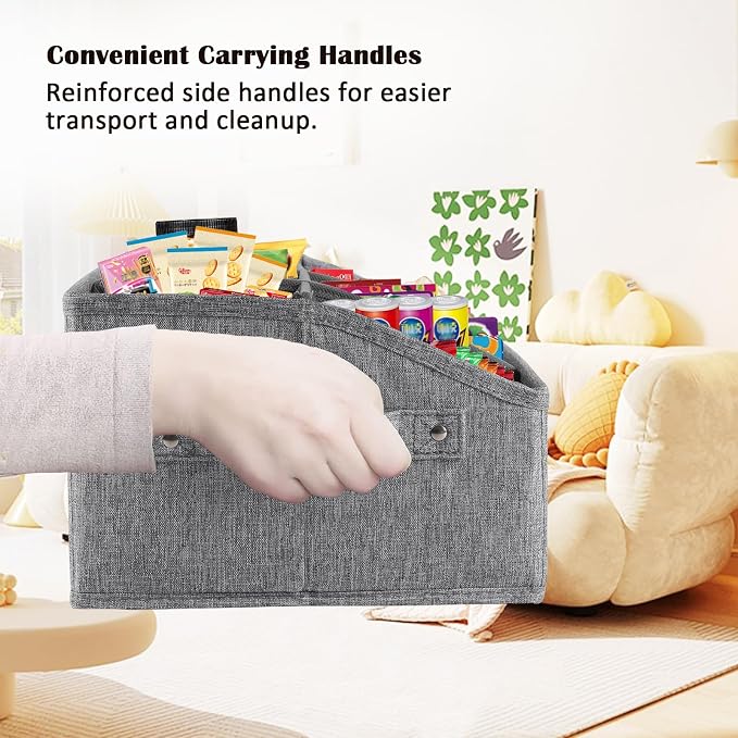 Snack Organizer for Countertop, Fabric Snack Container with Handles, 6 Compartment Snack Box Bin Snack Basket, Snack Bar Station Decor, Kitchen Cabinet Pantry Organizer and Storage - Image 4