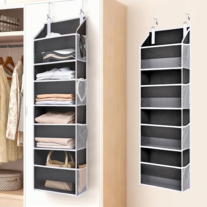 ULG 1 Pack Small Over Door Organizer with 4 Large Pockets 8 Mesh Side Pockets, Hanging Storage Organizer with Clear Window Kids Toys Deep Gray - Image 8
