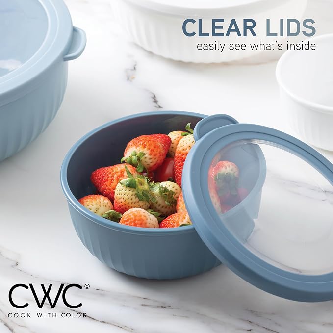 COOK WITH COLOR Prep Bowls with Lids- Wide and Deep Nesting Plastic Small Mixing Bowl Set with Lids, 8 Piece Set - Wide Bowls, Blue/Grey - Image 3