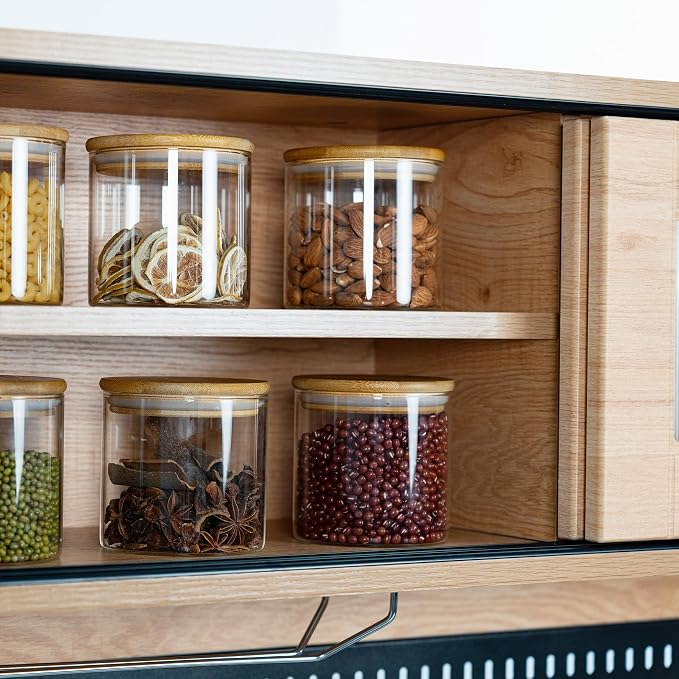 D2scrma 22oz Airtight Square Spice Containers with Bamboo Lid Set of 6 (650ml) Kitchen Pantry Organization Jar Stackable Spice Jar, for Sugar, Tea, Cookies and Coffee beans (‎with Black Lable) - Image 7