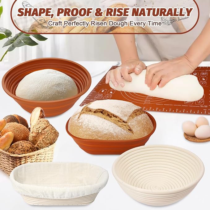 EWFEN Sourdough Starter Kit with Enamel Cast Iron Pot, Complete Sourdough Bread Baking Supplies, Round & Oval Bread Proofing Basket with 34 Oz Starter Jar, Bread Making Tools Kit - Image 8
