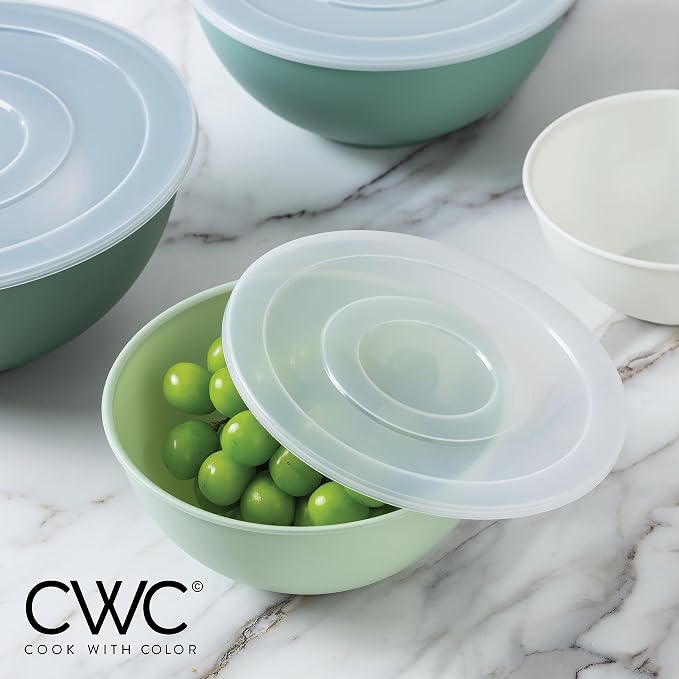 COOK WITH COLOR Mixing Bowls with Lids - 12 Piece Plastic Nesting Bowls Set includes 6 Prep Bowls and 6 Lids, Microwave Safe Mixing Bowl Set, Sage - Image 7
