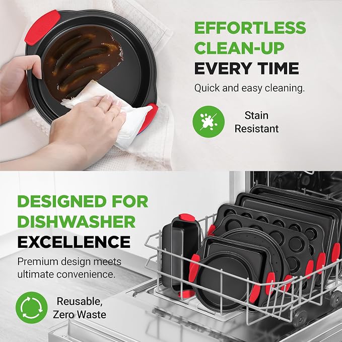 NutriChef 10-Piece Nonstick Kitchen Oven Baking Pans - Premium & Stylish Non-Stick Carbon Steel - Commercial Grade Restaurant Quality Metal Bakeware with Silicone Handles - Easy to Clean, NCSBS10S - Image 7