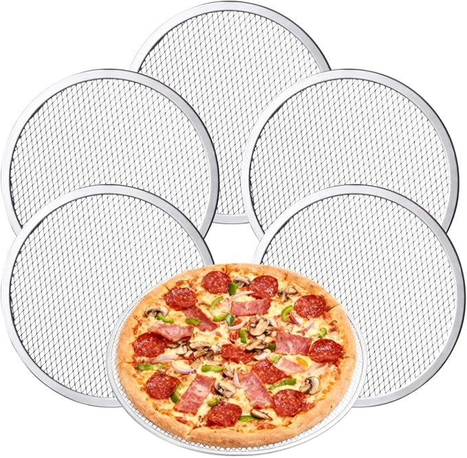 Astero Pizza Screen for Home Bakers & Professionals, Oven Baking Solutions | 12 Inch Perforated Aluminum Pizza Screen, Non-Stick Pizza Pan for Homemade Pizza, Bread & Oven Baking (6 Pack) by Astero