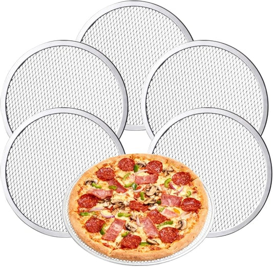 Astero Pizza Screen for Home Bakers & Professionals, Oven Baking Solutions | 14 Inch Perforated Aluminum Pizza Screen, Non-Stick Pizza Pan for Restaurants, Pizzerias, Commercial & Home Baking (6 Pack) by Astero