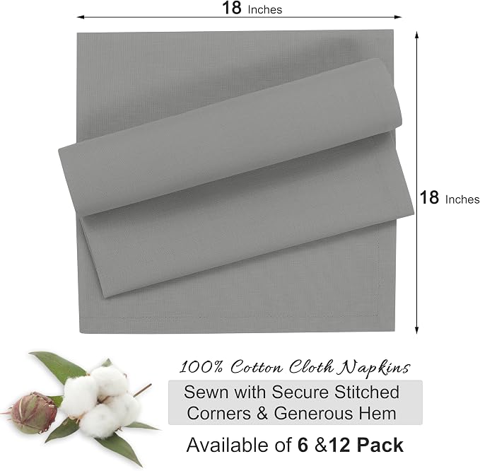 Ruvanti Cloth Napkins Set of 12, 18x18 Inches, 100% Cotton, Washable, Soft & Absorbent, Perfect for Wedding, Christmas, ‎Thanksgiving Dinners - Wild Dove - Image 8