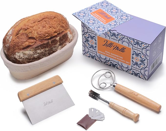 Banneton Oval 10" Sourdough Proofing Basket Set, Artisan Bread Kit, Sourdough Starter Kit, Gifts for Bakers by Unknown