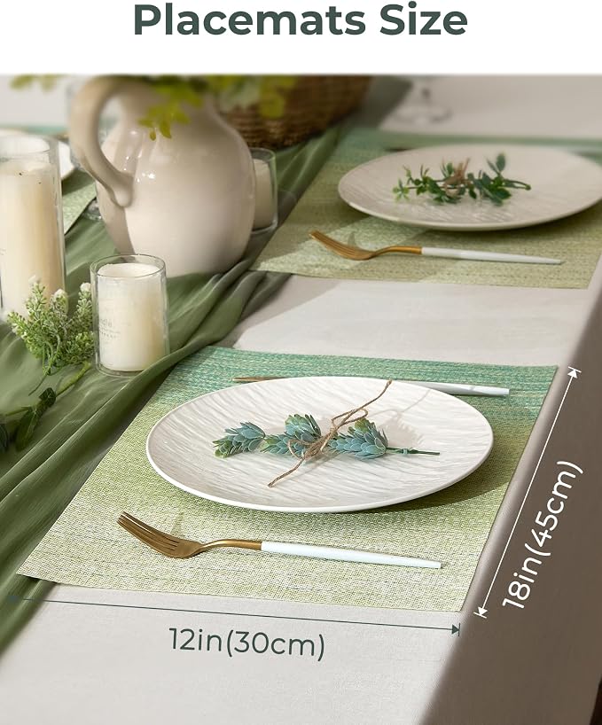 Leetaltree Gradient Green Woven Placemats Set of 8 - Heat Resistant Non-Slip Place mats for Dining Table, Washable Durable PVC Vinyl Woven Table Mats(Gradient Green, 8) - Image 4