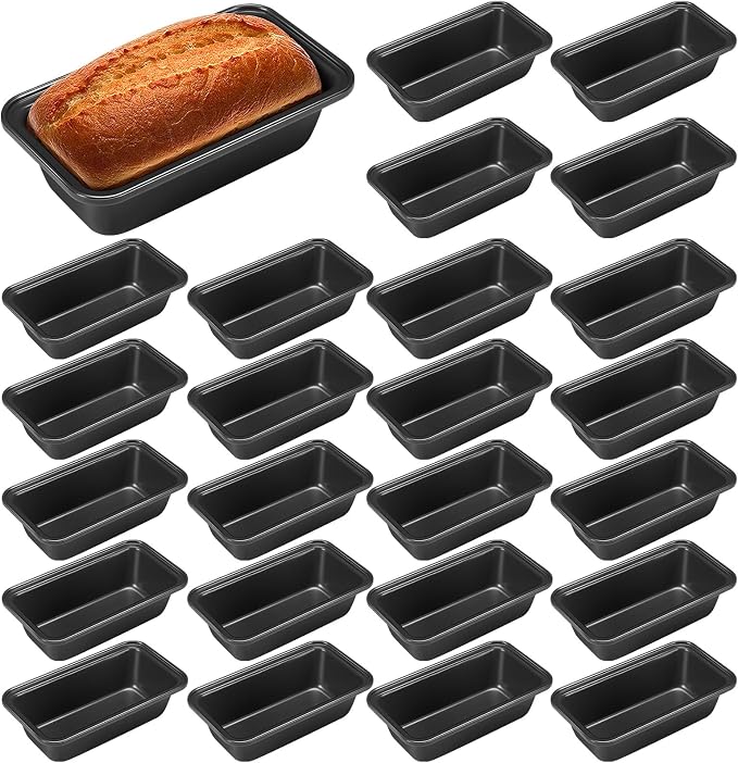 Uiifan 24 Pack Mini Loaf Pans, 6.1 x 3.3 x 2.1 in, Gray | Non Stick Small Bread Pans, Rectangle Banana Bread Tins, Tiny Carbon Steel Baking Pan, for Halloween Baking, Picnics, Party by Uiifan