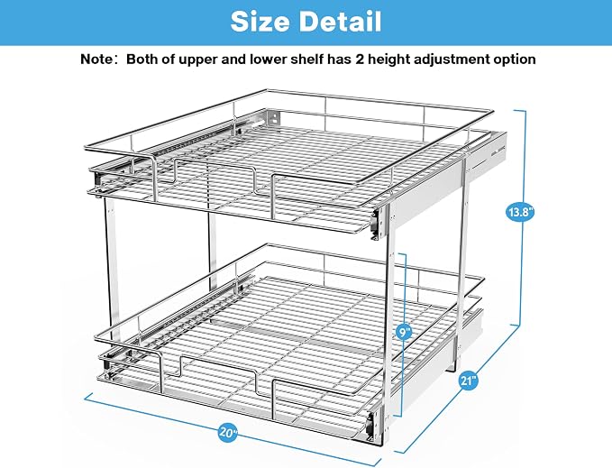 LOVMOR Individual Pull Out Cabinet Organizer, 2 Tier Slide Out Cabinet Drawers, Pots and Pans Organizer and Storage Pantry Shelf for Kitchen (20" W x 21" D) - Image 4