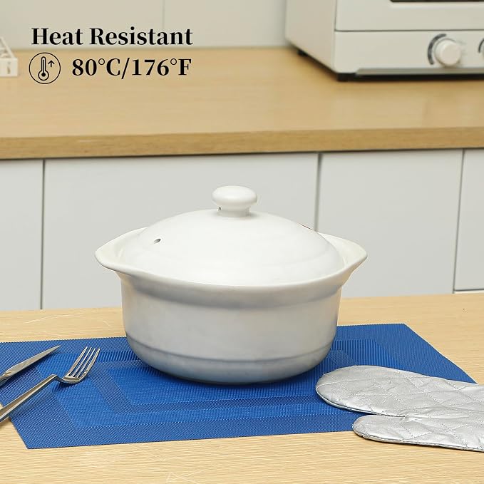 Leetaltree Blue Frame Placemats Set of 8 - Heat Resistant Non-Slip Place mats for Dining Table, Washable Durable PVC Vinyl Woven Table Mats（Blue Frame, 8） - Image 4