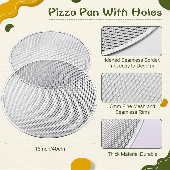 Nuogo 5 Pcs 16 Inch Pizza Pan with Holes Aluminum Mesh pizza Screen Seamless Round Tray for Oven Nonstick Baking Sheet for Kitchen Bakery Restaurant BBQ Party Cookware Supplies - Image 2