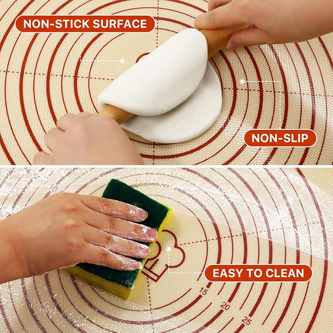 DANIA & DEAN Silicone Baking Mat, 28x20 Large Pastry Mat with Measurements | 2026 Upgraded Extra Thick Non-Slip Reusable Counter Mat for Sourdough Bread Pie Crust Pizza Dough Rolling Kneading - Image 3