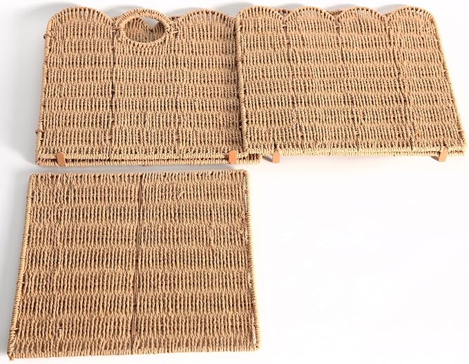 Scalloped Wicker Storage Cubes Basket, 12”x12“ Heavy Duty Paper rope/Hyacinth/Seagrass Baskets for Shelves, Foldable Natural Boho Square Bins (Paper Rope&10.5 x 10.5 x 10.5in&4-Pack) - Image 3