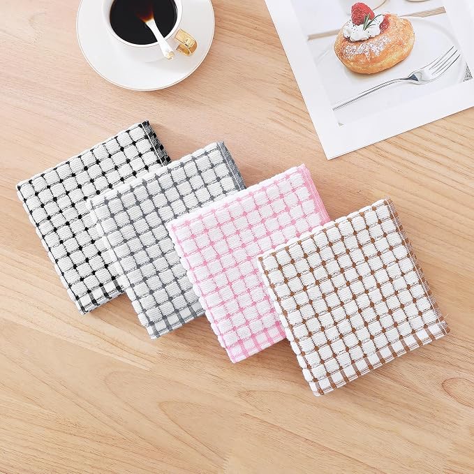Kitinjoy Cotton 8 Pack Terry Kitchen Dish Cloths, Black | 12 x 12 Inches Super Soft and Absorbent Dish Rags, Quick Drying Dish towels for Washing Dishes - Image 7