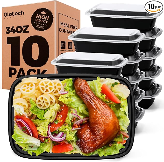 Glotoch Meal Prep Containers with Lids, 34 oz, 10 Pack (20-Piece) | Reusable BPA-Free To Go Food Containers, Leakproof and Durable, Microwave, Freezer and Dishwasher Safe, for Large Meals by GlotochExpress