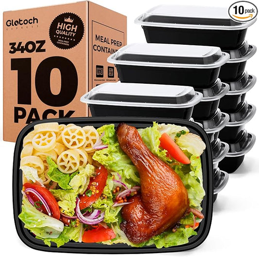 Glotoch Meal Prep Containers with Lids, 34 oz, 10 Pack (20-Piece) | Reusable BPA-Free To Go Food Containers, Leakproof and Durable, Microwave, Freezer and Dishwasher Safe, for Large Meals by GlotochExpress