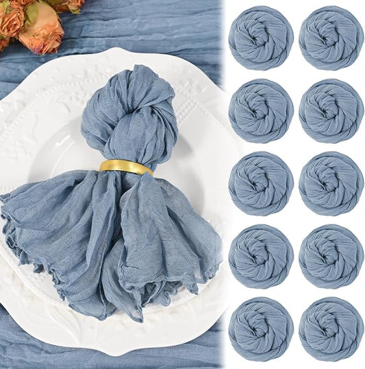 10 Pack Dusty Blue Cheesecloth Napkins 20"x20" Boho Washable Cloth Napkins Set of 10 Wrinkled Cheese Cloth Napkins Gauze Dinner Table Napkin for Wedding Party Baby Shower Birthday Decor by Showgeous
