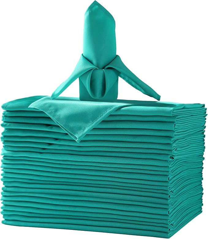 25pcs Polyester Cloth Napkins - 17 x 17 inch Turquoise Washable Dinner Napkins with Hemmed Edges for Restaurant/Wedding/Hotel(25,Turquoise) by Ascoza