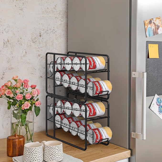 MOOACE 4 Pack Can Organizer for Pantry, Soda Can Dispenser Rack, Black | Stackable Canned Food Storage, Beverage Soup Cans Holder Fridge & Kitchen Cabinet Organizers and Storage - Image 2