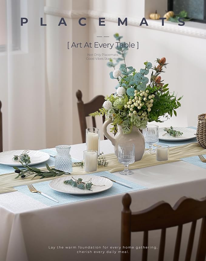 Leetaltree Soft Sky Blue Woven Placemats Set of 12 - Heat Resistant Non-Slip Place mats for Dining Table, Washable Durable PVC Vinyl Woven Table Mats(Sky Blue, 12) - Image 2