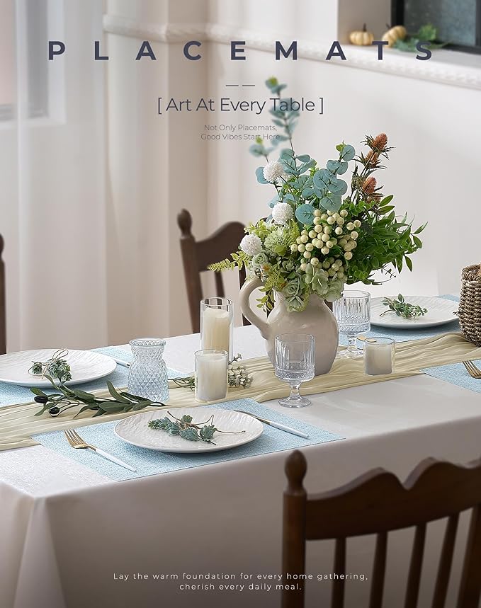 Leetaltree Soft Sky Blue Woven Placemats Set of 4 - Heat Resistant Non-Slip Place mats for Dining Table, Washable Durable PVC Vinyl Woven Table Mats(Sky Blue, 4) - Image 2