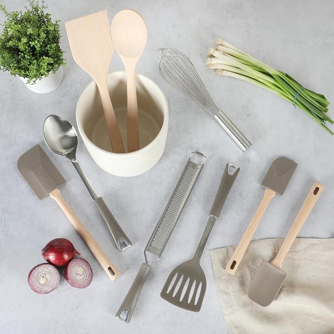 Martha Stewart 10 Piece Tools and Gadget Set W/Ceramic Crock - Linen White w/Grey Tools - Image 2