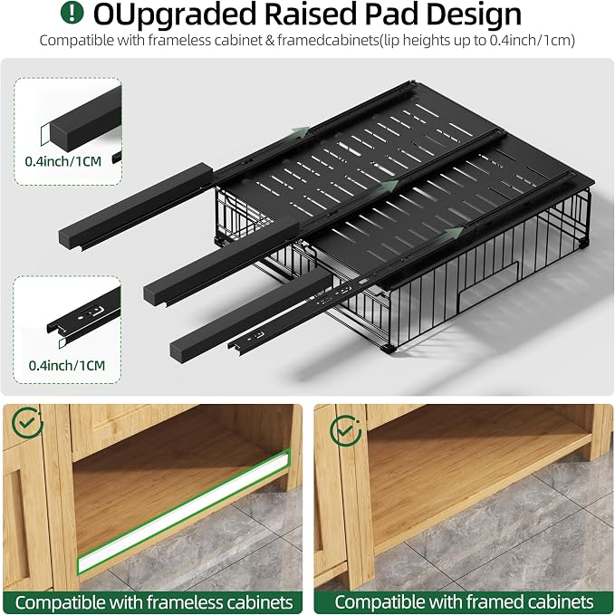 1 Pack Expandable Pull Out Cabinet Organizer, 19.7" Deep | Pull Out Drawers for Cabinets with width from 13" to 20", Cabinet Drawers Slide Out with Upgrade 3 Slide Rails, Hold 65 lbs - Image 4