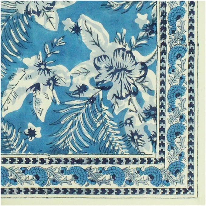 18x18 Inches Cotton Napkins Set of 4, White Blue, Washable Hand Block Printed Reusable Cloth Napkins for Dinning, Party, Wedding, Home Decor Fall - Image 3