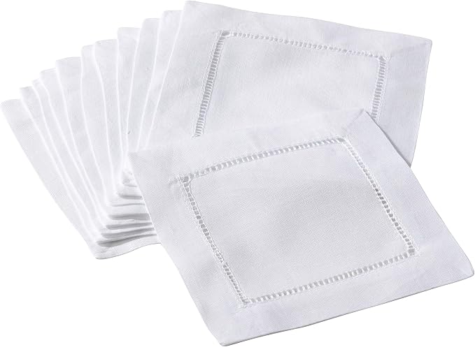 SARO LIFESTYLE Hemstitched Napkins (Set of 12) - Linen Blend Cloth Napkins for Weddings, Holiday Dining, Dinner Parties & Everyday Table Décor, 6"x6", White by SaroLifestyle