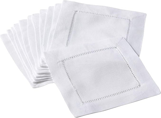 SARO LIFESTYLE Hemstitched Napkins (Set of 12) - Linen Blend Cloth Napkins for Weddings, Holiday Dining, Dinner Parties & Everyday Table Décor, 6"x6", White by SaroLifestyle