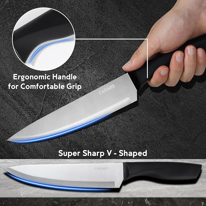 19 PCS Black Kitchen Cooking Utensils Set Kitchen Tools Set | 6 Stainless Steel Knives, 11 Silicone Utensils with 1 Cutting Board, Ideal for Apartment - Image 6