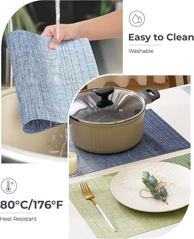 Leetaltree Gradient Blue Woven Placemats Set of 24 - Heat Resistant Non-Slip Place mats for Dining Table, Washable Durable PVC Vinyl Woven Table Mats(Gradient Blue, 24) - Image 5