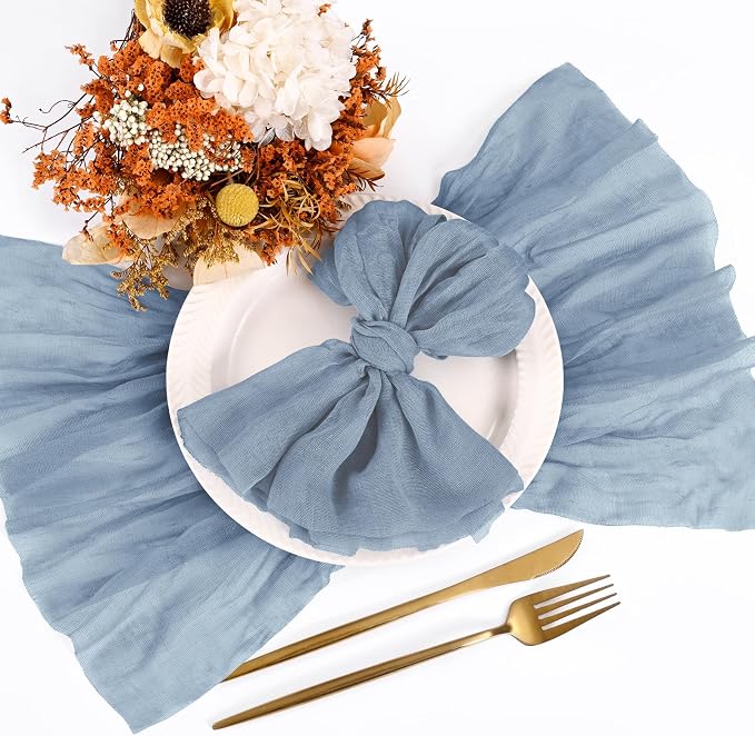 100 Pieces Cloth Napkins Dusty Blue Dinner Cheesecloth Napkins for Wedding,Wrinkled Cloth Napkins Bulk for Home Party Rustic Table Decoration, 17 x 17 Inch - Image 8