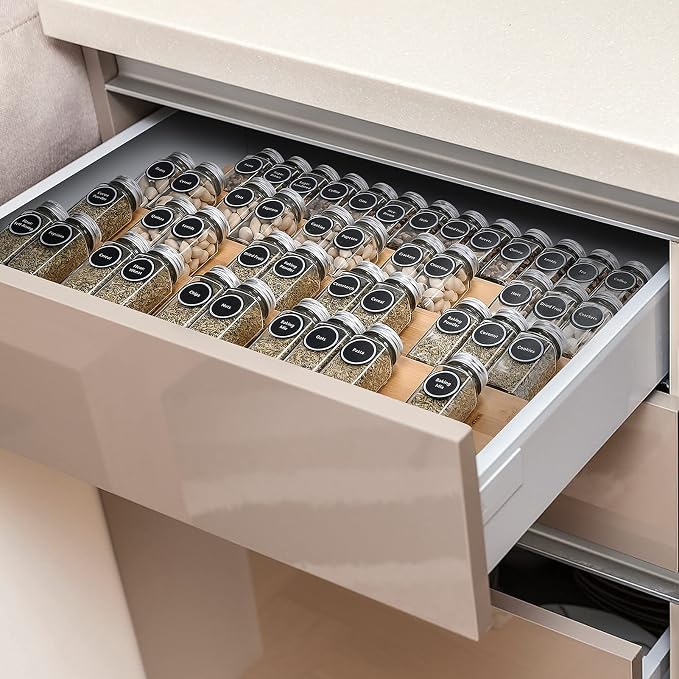 Bamboo Spice Rack Tray - Spice Drawer Organizer for Kitchen Cabinets Storage and Organization (Jars Not Included, 8 Individual Pieces, Not Adjustable) - Image 3