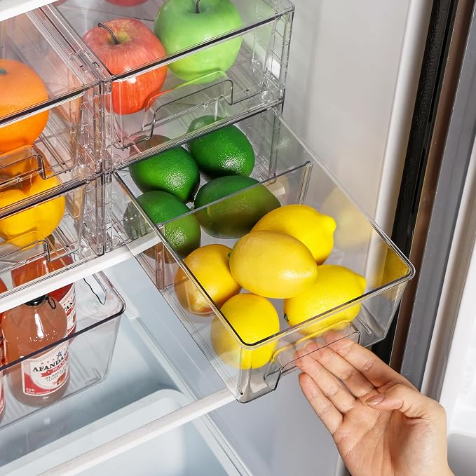 Vtopmart 6 Pack Stackable Storage Drawers,Clear Acrylic Drawer Organizers with Handles, Easily Assemble Containers for Fridge, Bathroom,Kitchen Undersink,Cabinet,Pantry Organization and Storage | Clear Drawer Organizers with Removable Dividers for Flex... - Image 6