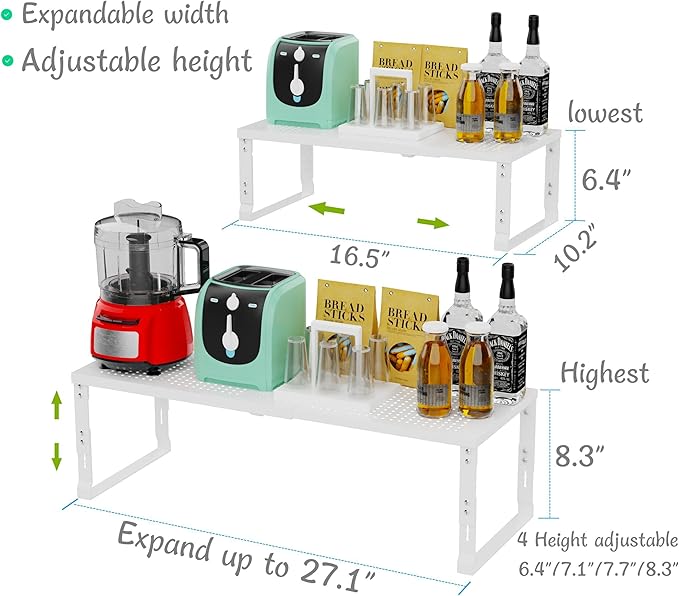 Jojocross Adjustable Expanable Stackable Spice Rack Shelf Pantry Storage Organizer for Kitchen Cabinet,Countertop,Bathroom and More.Space is no Longer Limited(2Packs/White/Large) - Image 3