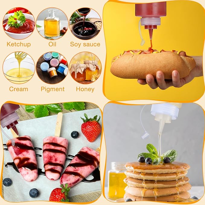 Hoolerry 16 Pieces 32 oz Squeeze Bottle Plastic Condiment Squeeze Bottles with Twist on Cap Lids and and Discrete Measurement Salad Dressing Squirt Bottles for Cooking Ketchup Dispenser for Sauces - Image 3