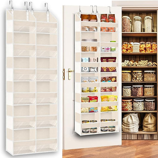 Over the Door Organizer 6 Tiers, Extra Large Behind Door Storage of 12 Compartments,80 lbs Weight Capacity Hanging Storage Organizer with Clear Window Kids Toys, Shoes, Diapers,Beige by Ofiray-home