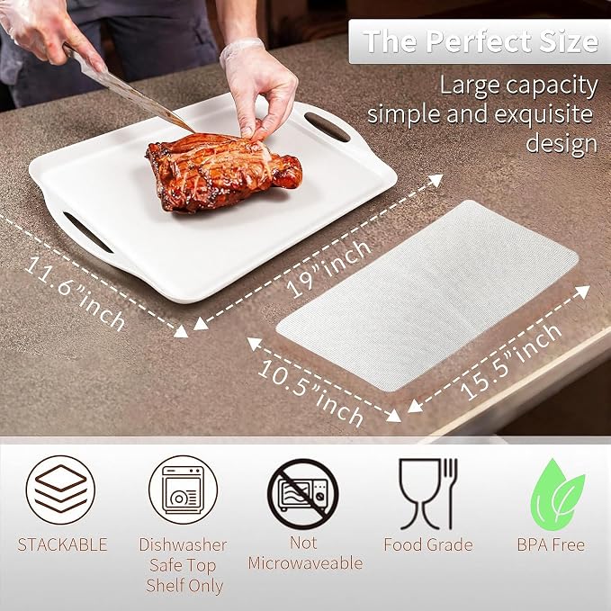 Extra Large Melamine Platters, 19" x11.6'' Serving Tray with Handles for Cookie, Cupcakes, Desserts, Dishwasher Safe, Ottoman Tray Decor, Set of 2, 2 pcs Mats Included (White) - Image 2