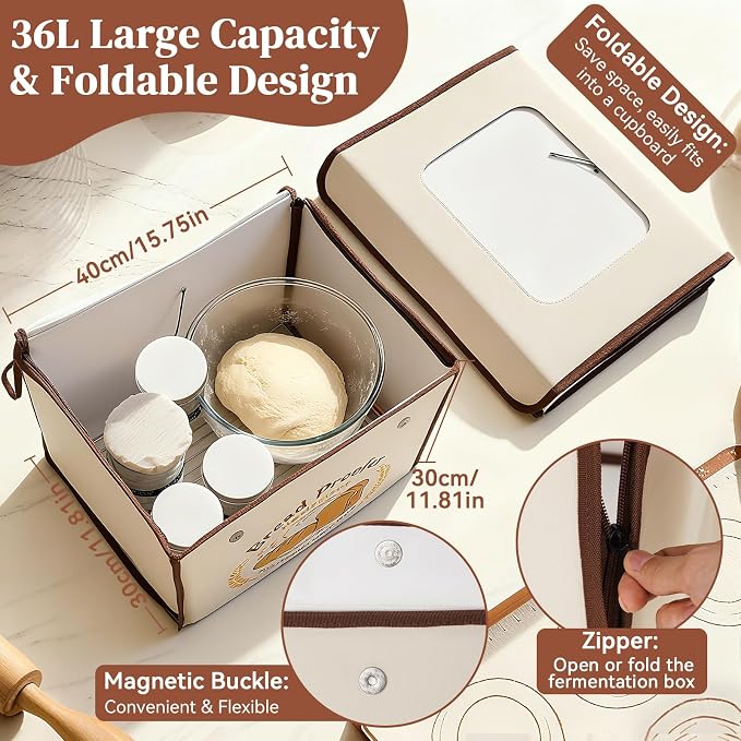 Folding Bread Proofing Box with Temp Control (50-113℉) & 48H Timer, Sourdough Proofer Box with Stainless Steel Rack, 4 Preset Modes Dough Proofer for Sourdough, Making Bread,Yogurt,Pizza,Kombucha -M - Image 5