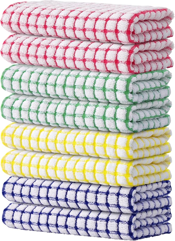 Kitinjoy Cotton 8 Pack Terry Kitchen Towels, Multiple Colour | 16 x 25 Inches Super Soft and Absorbent Dish Towels, Quick Drying hand towels for kitchen Drying by Kitinjoy