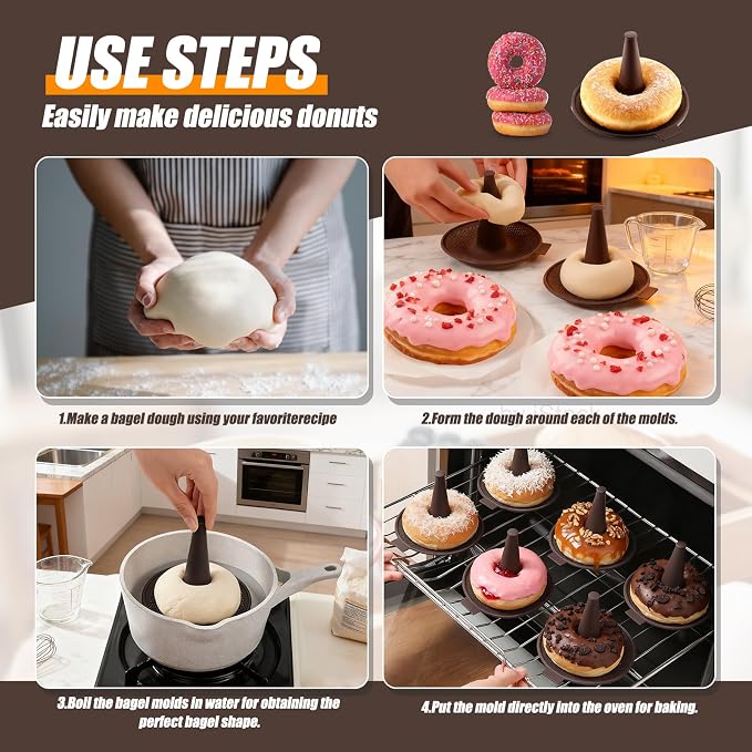 Donut Pan For Baking, Brown Bagel Molds, Pastry Molds For Baking Bagel, Doughnut, Cakes - Send Goods From Local Warehouse (18 PC) - Image 3