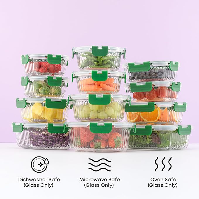 JoyJolt 24pc Borosilicate Glass Storage Containers with Lids | 12 Airtight/Freezer Safe Food Storage Containers for Pantry and Kitchen | Meal Prep Container for Lunch | Glass Tupperware Set - Image 5