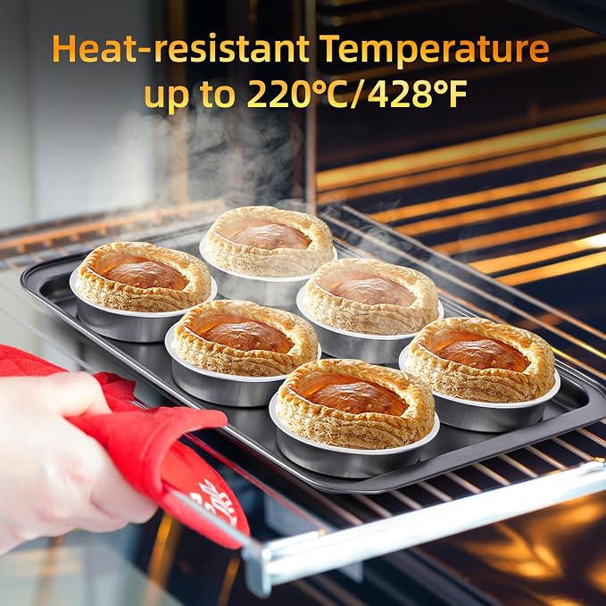 Beasea Mini Ramekins with Lids, 50 Pack 4 Inch 8oz Disposable Aluminum Foil Cake Baking Tins Pans Creme Brulee Tart Pie Tins Silver Small Individual Round Containers Oven Safe for Baking - Image 5